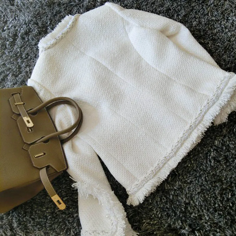 Осенний короткий кардиган из японской импортной ткани модная белая классическая