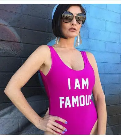 Слитный купальник с забавными надписями I AM знаменитый боди пляжная одежда