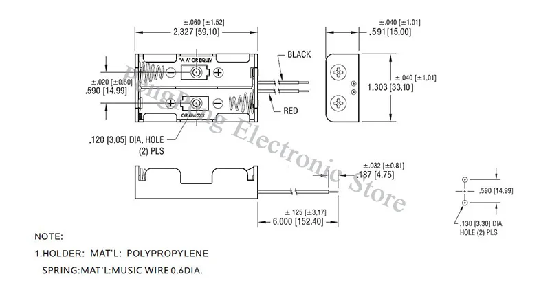 

5Pcs/lot Hot Sale Plastic 1.5V 2XAA battery holder with wire leads