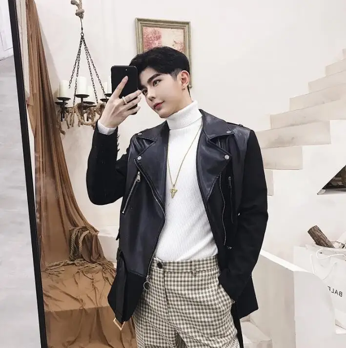 Куртка мужская кожаная с косой молнией свободная индивидуализированная