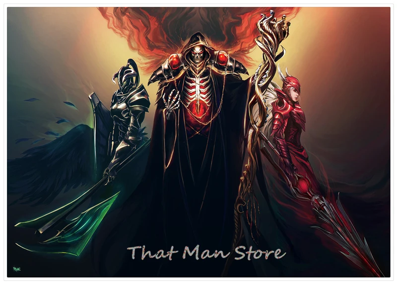 Overlord Ainz Ooal ужас мультфильм постеры стикер на стену хорошее качество глянцевый