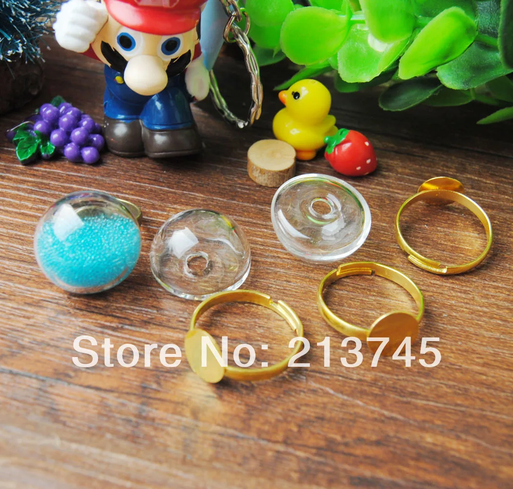 

Free ship! 50sets/lot 20mm semidome Glass Globe Bubble & Ring set DIY glass vial pendant glass cover pendant