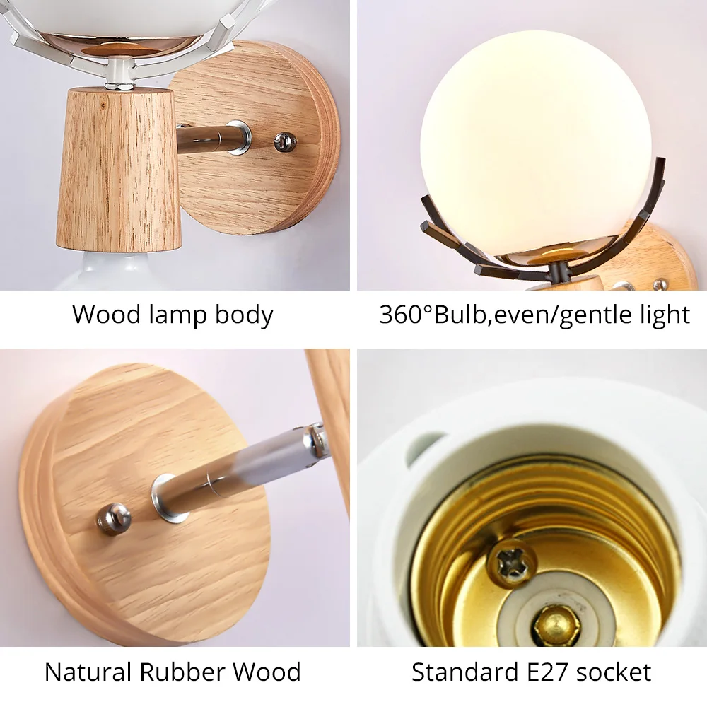 E27 лампа Настенный светильник Креативный светодиодный деревянный комнатный для