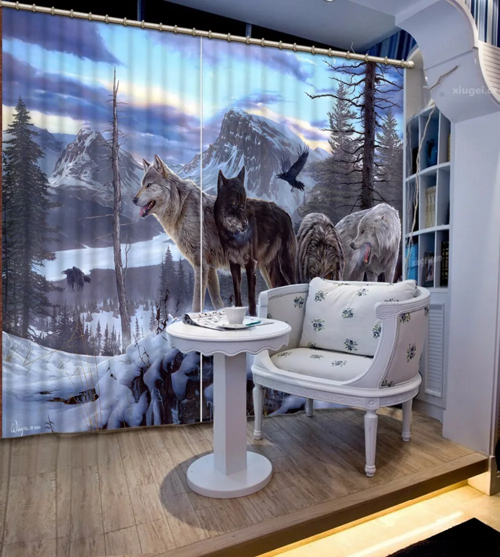 

3D Curtain Custom 3D Beautiful Snow Mountain Scenic Wolves Curtain Living Room 3D Bathroom Shower Curtain