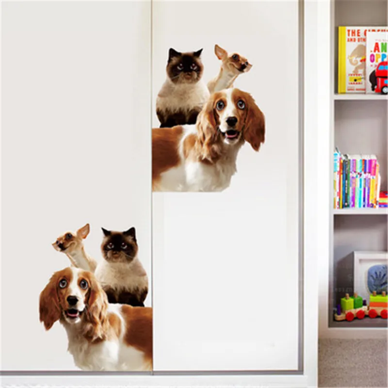 Funny Animal Pet Dog 3D Wall Stickers For Kids Baby Room Living Home Decor Vinyl Door Decal Refrigerator Wallpaper |