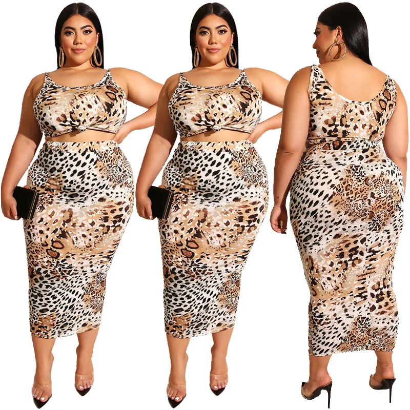 

sexy plus size leopard print ankle length dress waist hollow out slip dress big size women summer vestido elastic bodycon