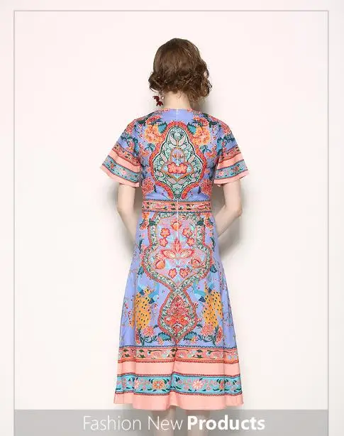 В наличии инди фолк до середины икры платье с цветочным принтом летние круглым