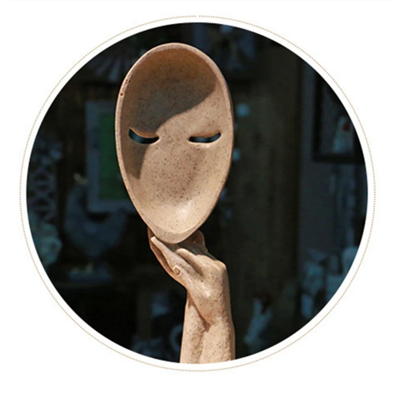 

VILEAD 11.2" 14.6" Resin Creative Mask Figurines Abstract People Ornament Statue for Vintage Home Decor Home Office Decoration
