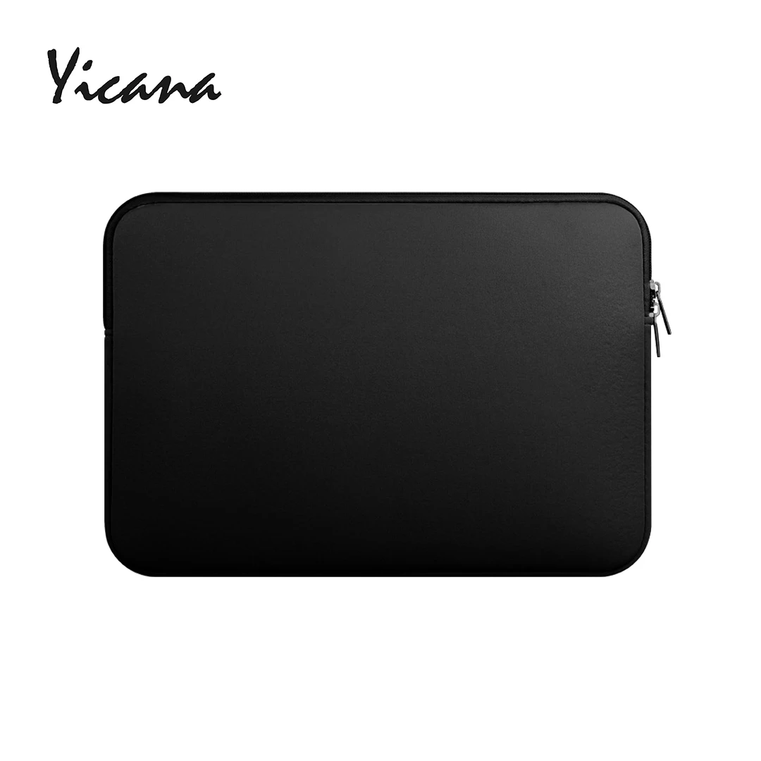 Black Yicana 11 12 13 14 15,6 дюймов рукав чехол для ноутбука MacBook Air Pro ультрабук ноутбук планшет компьютер портативная мягкая сумка на молнии - Цвет: Black