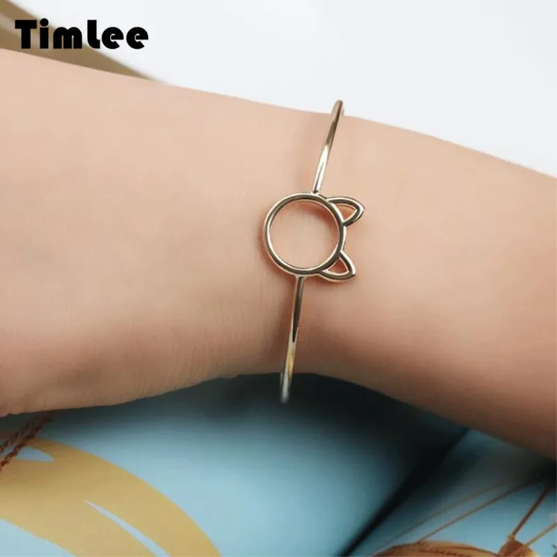 Timlee B020 Простой кошачий браслет с мультяшными животными Открытый браслет из сплава, модные ювелирные изделия оптом