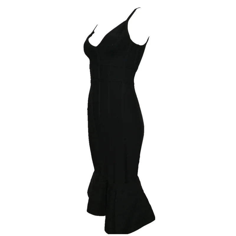 

Bandage Dress Trumpet V-Neck Sleeveless Soild Sexy Ruffles Slash Spaghetti Strap Mermaid Vestidos Party Celebrity SunDress
