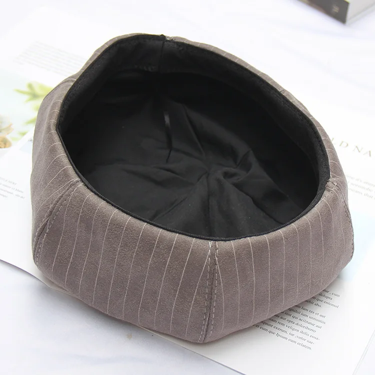 New Suede Striped Berets Women Vintage Artist Octagonal Hat Female Winter Painter Beret Caps | Аксессуары для одежды