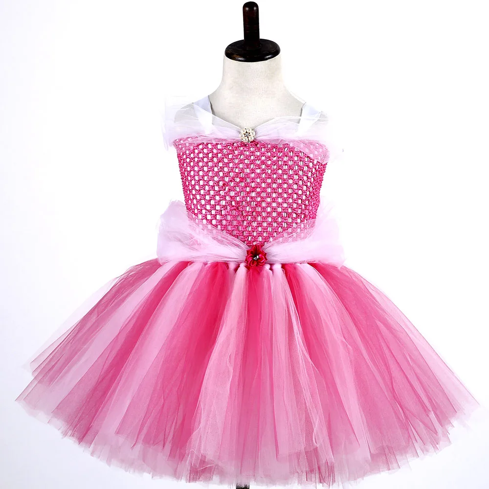 Princess Cinderella Tutu Dress Hot Pink Sleeping Beauty Aurora Birthday Party Cosplay Dresses Halloween Custom for Kids | Детская одежда