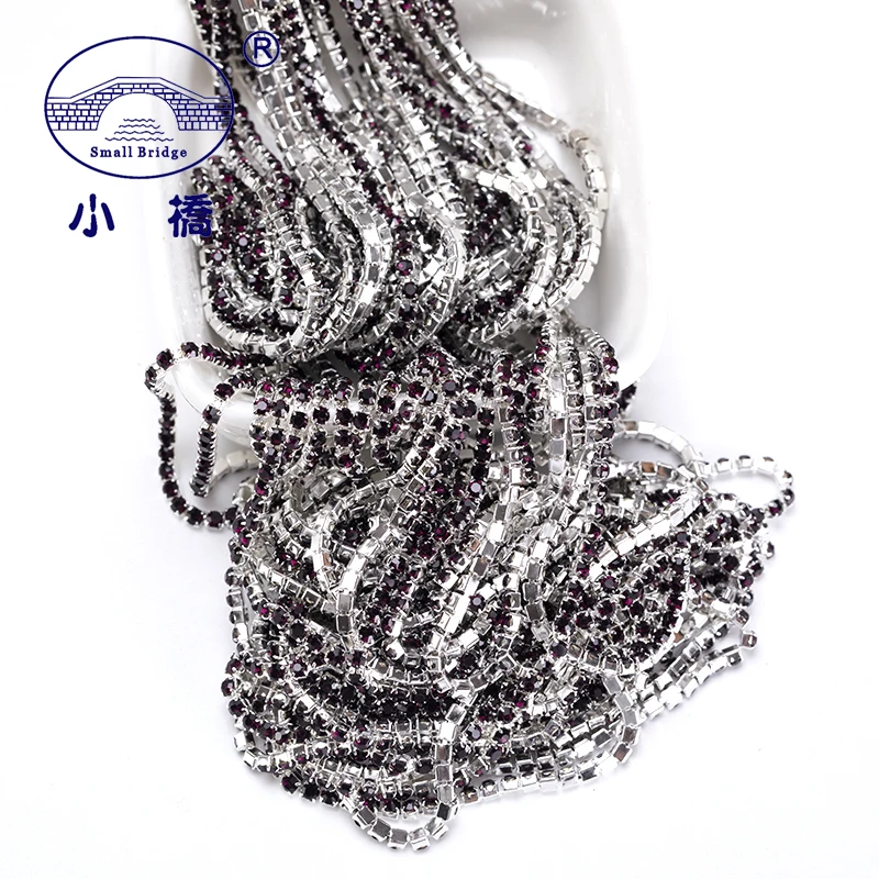 Dark Purple Crystal Rhinestone Chain Trims DIY Jewelry Hand Making Silver Bottom Of Round Beads Flatback TOP Quality | Дом и сад