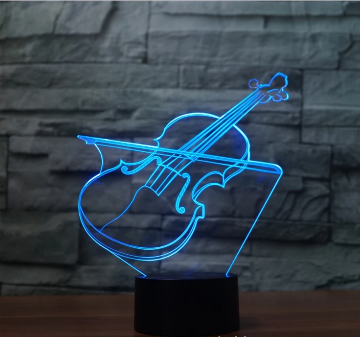 [Seven Neon] Бесплатная доставка Акриловая настольная лампа для скрипки 7 цветов 3D