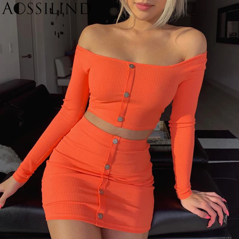 Сексуальное облегающее платье AOSSILIND из двух частей женское с открытыми плечами и