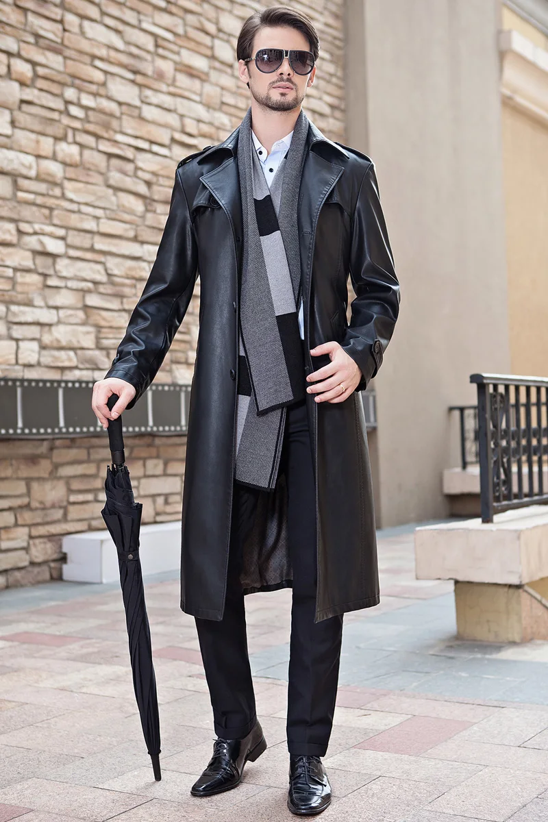 

M- 4XL!!! 2018 Qiu dong long leather garment leather windbreaker suit collar male big yards longer coat of cultivate one's m