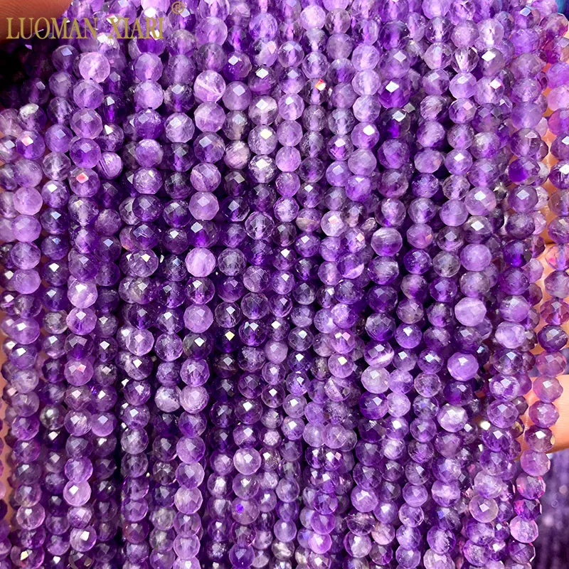 Amethyst Граненые 4 мм бусины из натурального камня аметисты розовый хрустальный Турмалин драгоценный камень бусины для самостоятельного изготовления ювелирных изделий браслет ожерелье - Цвет: Amethyst