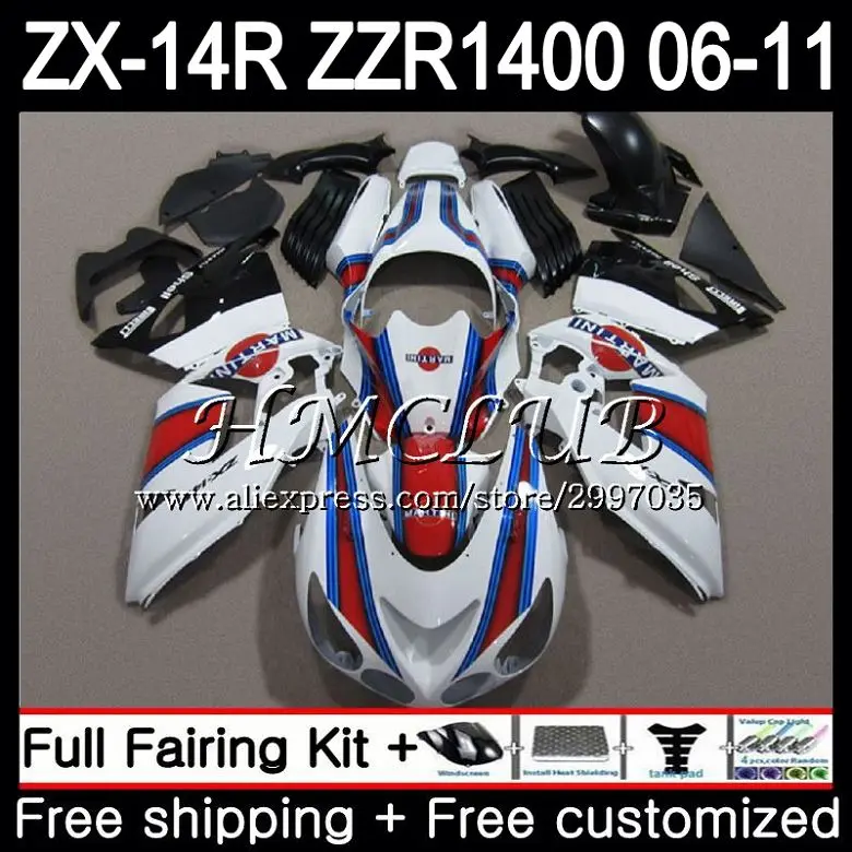 

Комплект для KAWASAKI NINJA ZX 14R 2006 2007 2008 2009 2010 2011 68HC.18 ZX-14R ZZR1400 ZX14R 06 07 08 09 10 11, белый