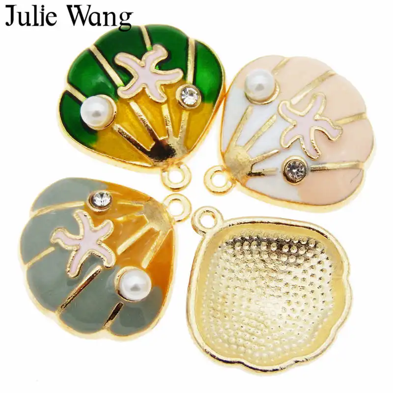Julie Wang 6 шт эмалированная ракушка Морская звезда амулеты жемчуг горный хрусталь