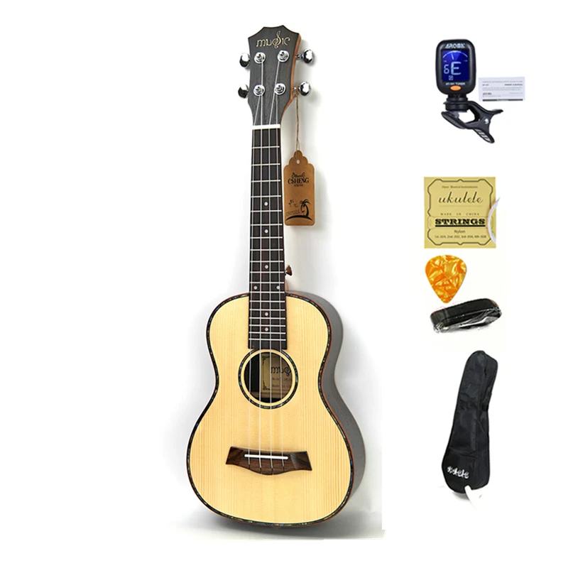 SevenAngel 2" Tenor Гавайские гитары укулеле ель твердой древесины топ только Ukelele Гавайская 4 струнная гитара электрическая УКУ с звукоснимателем эквалайзером - Цвет: ukulele set 1