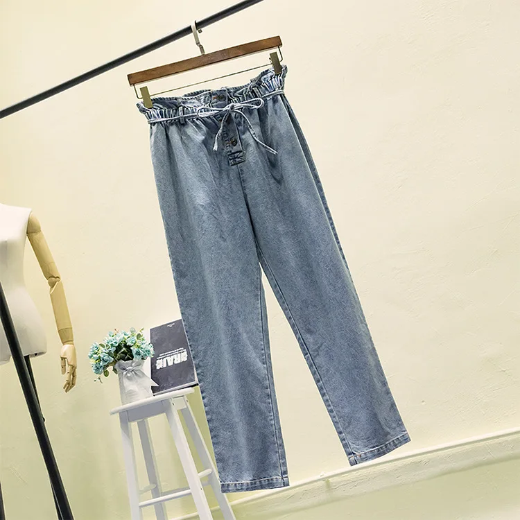 2XL-5XL, большие размеры, женские широкие джинсы, лето, плюс размер, свободные джинсы, повседневные, высокая талия, широкие ноги, джинсы, большие размеры - Цвет: Синий
