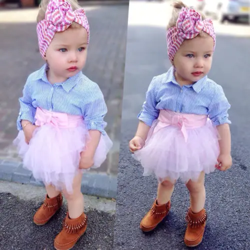 Kids Baby Girls clothes cotton Stripes T-shirt Top +Lace Tutu Skirt Outfits Set Clothes 2pcs | Мать и ребенок