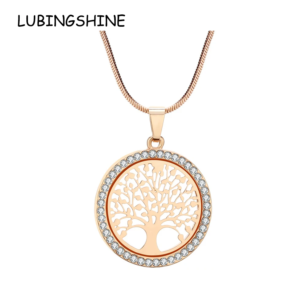 LUBINGSHINE Древо жизни подвеска цепочка ожерелье для женщин Стразы золотого цвета для девочек Свадебный воротник de joyas