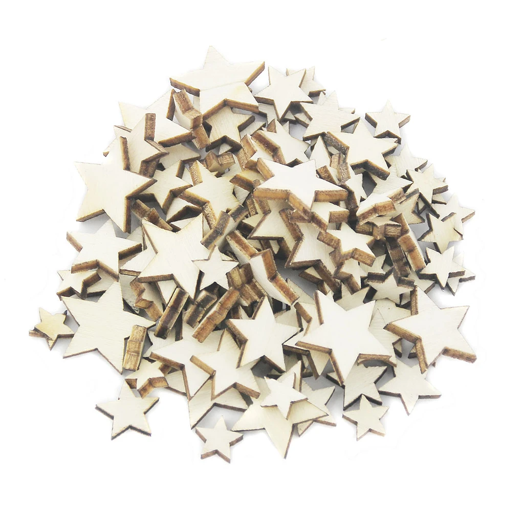 

100 Pieces Assorted Natural Unfinished Blank Wood Wooden Stars Star DIY Crafts Decoration