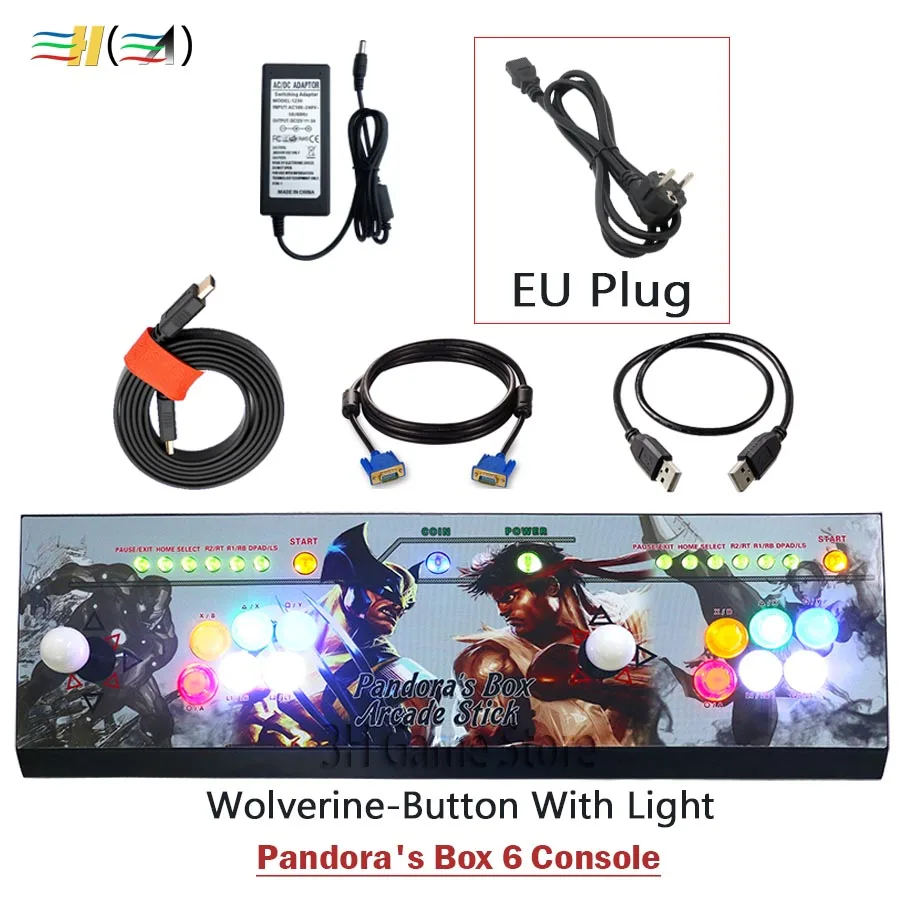 PB6 JGL light EU Pandora Box 6 1300 в 1 аркадная консоль может добавить 3000 игр 2 игрока светодиодная Кнопка usb джойстик для ПК ps3 игровые автоматы - Цвет: PB6 JGL light EU