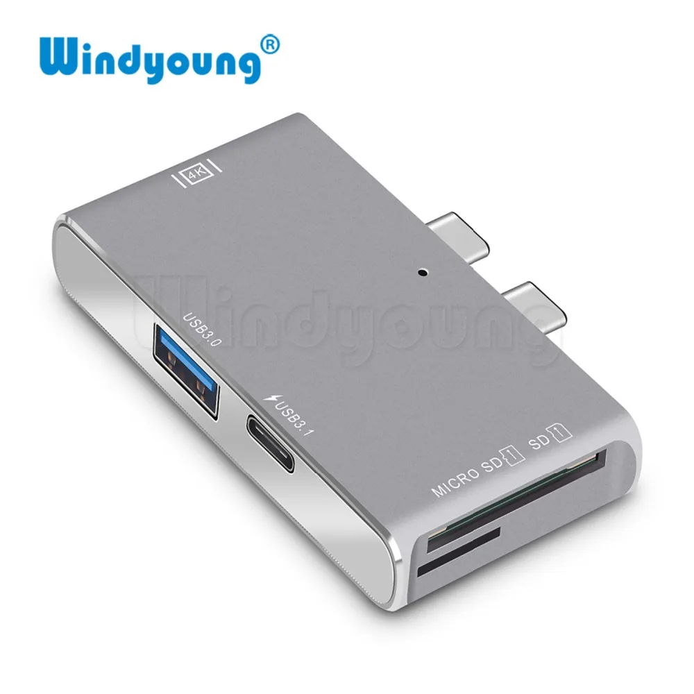 USB концентратор Windyoung HDMI 4k для MacBook Pro thunderbolt 3 Type C с кардридером TF SD карт быстрое
