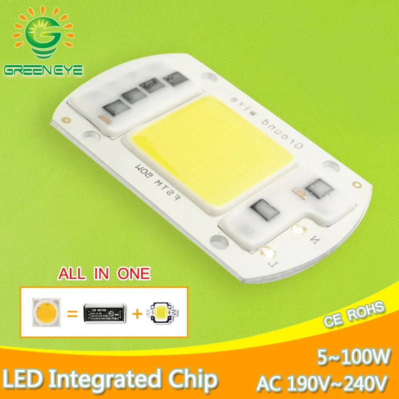 COB светодиодный светильник переменного тока 110V 220V 100 Вт 50 30 20 5 Smart IC драйвер DIY