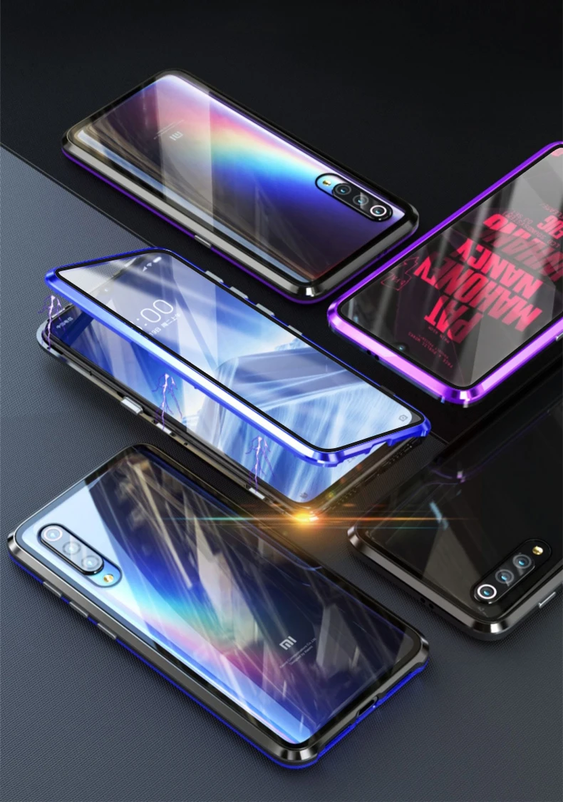 Магнитный адсорбционный металлический чехол для Xiaomi mi 9 mi 9 прозрачный M9 Роскошный 360 Полное покрытие переднее заднее стекло двойной протектор экрана