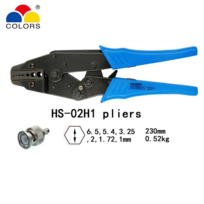 Цвета HS-02H1 коаксиальные обжимные плоскогубцы RG58/59/62, 8X коаксиальные щипцы SMA/BNC разъемы углеродистая сталь храповик обжимной инструмент - Цвет: HS-02H1 pliers