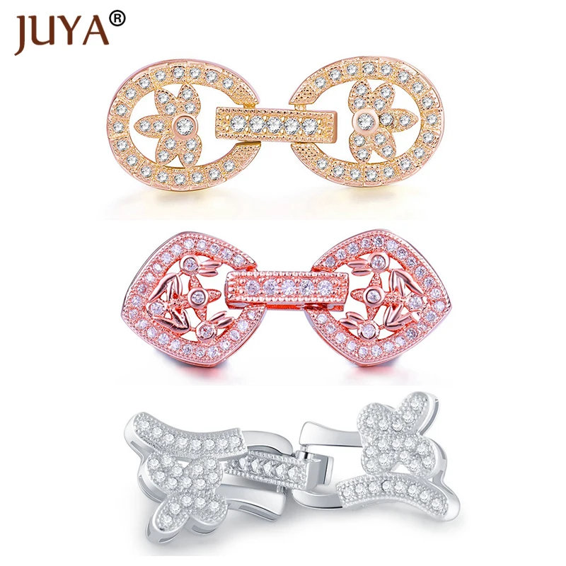 Fashion Copper Metal Inlaid Zircon Clasps Hooks for Bracelet End Connectors For Jewelry Making DIY Pearl Necklace Buckle | Украшения и