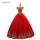 Ruthshenбальное платье с золотыми аппликациями; Пышные платья красного и черного цвета с открытыми плечами; Vestidos De 15; Милое платье для дебютанта 16 лет