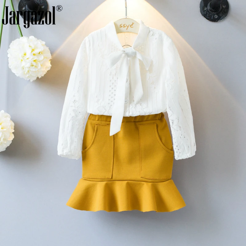 

children's clothes set elegant baby girl white blouse shirt & pencil skirt set for kids girl 3-7years old kid garment wholesale