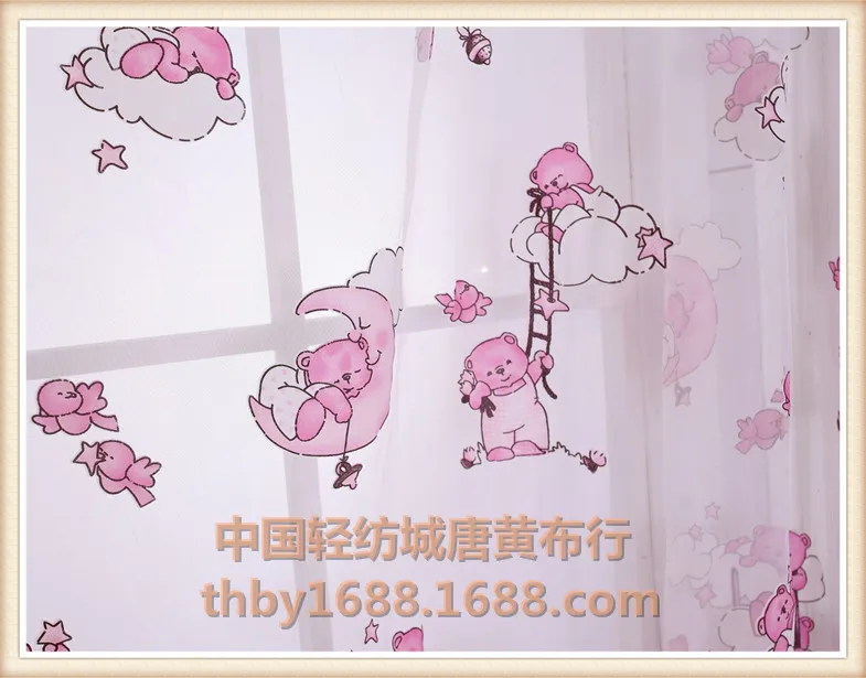 Милая мультяшная Яркая розовая детская занавеска с медведем миру из тонкой ткани