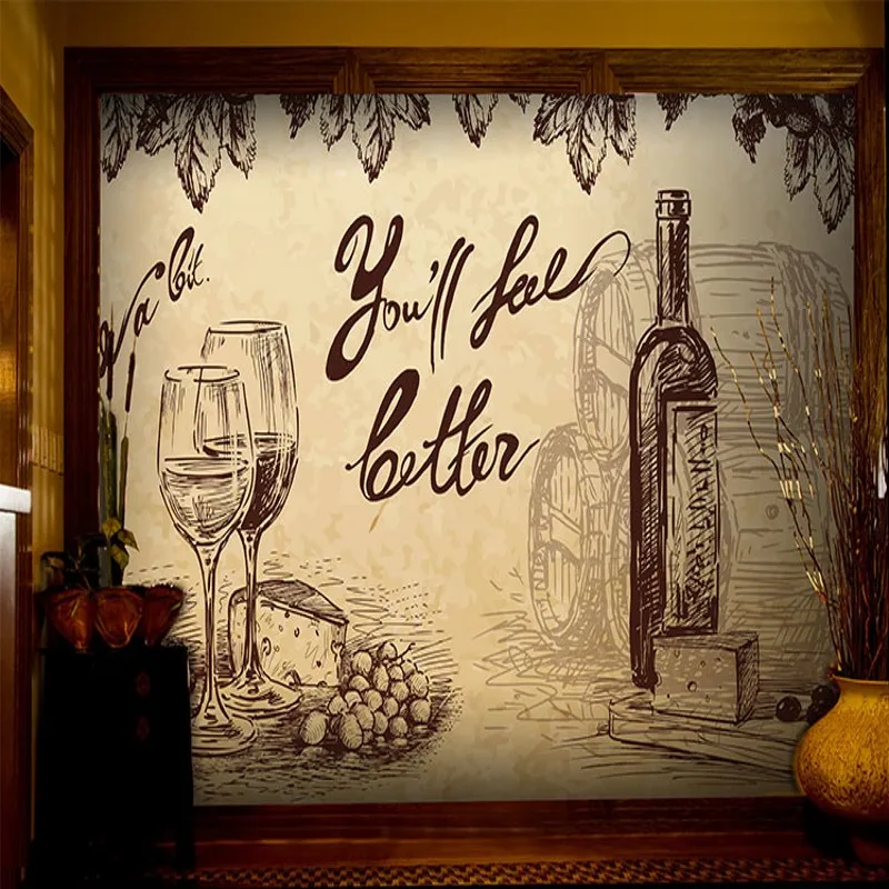wallpaper for walls 3 d Bar restaurant background decoration creative Hand Painted red wine custom mural | Обустройство дома