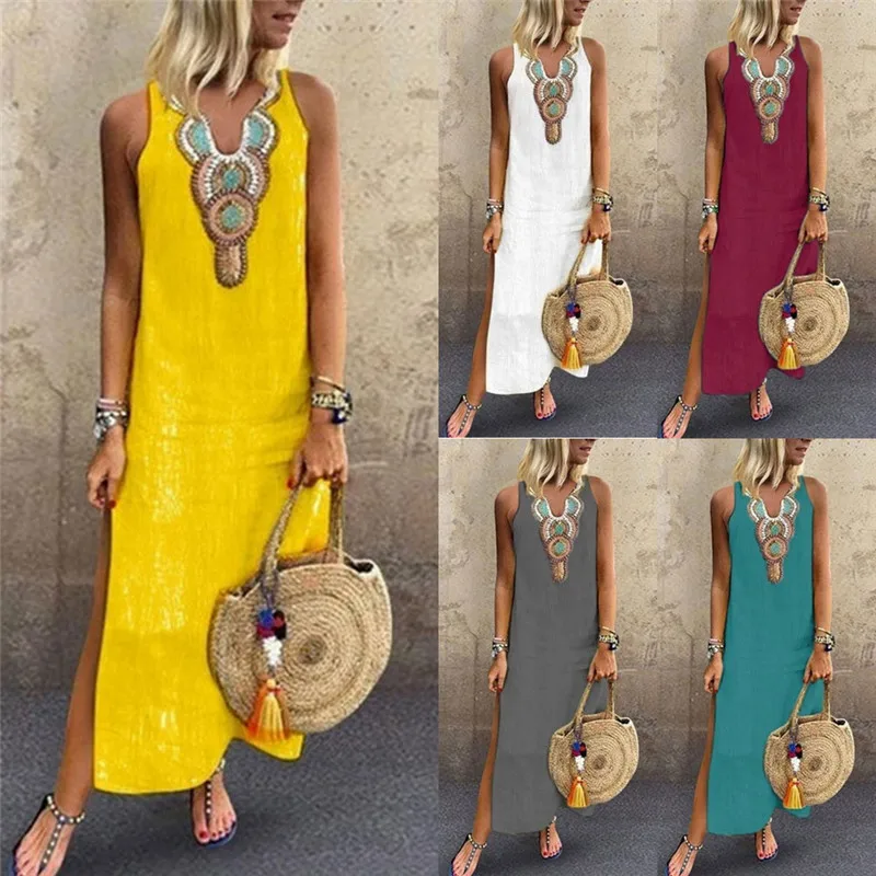 Женский сарафан без рукавов Пляжное платье средней длины для лета 2019|Женские