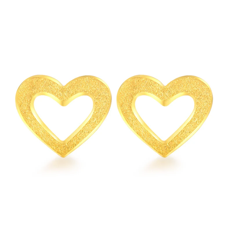 women heart Stud Earrings Authentic Solid 999 24K Yellow Gold 1.2-1.3g | Украшения и аксессуары