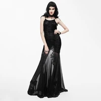 eva lady gothic black sexy backless o neck silk women dress fashion party prom gorgeous evening party floor length dresses