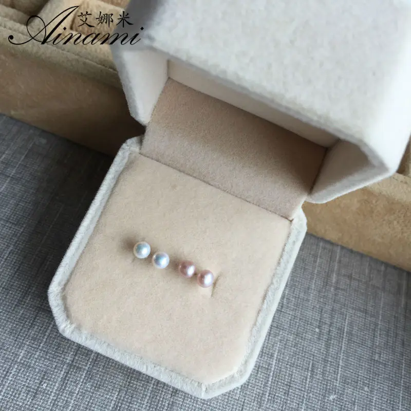 [Ainami] классические пресноводные серьги гвоздики Серебрянные с жемчугом 4 5 мм из