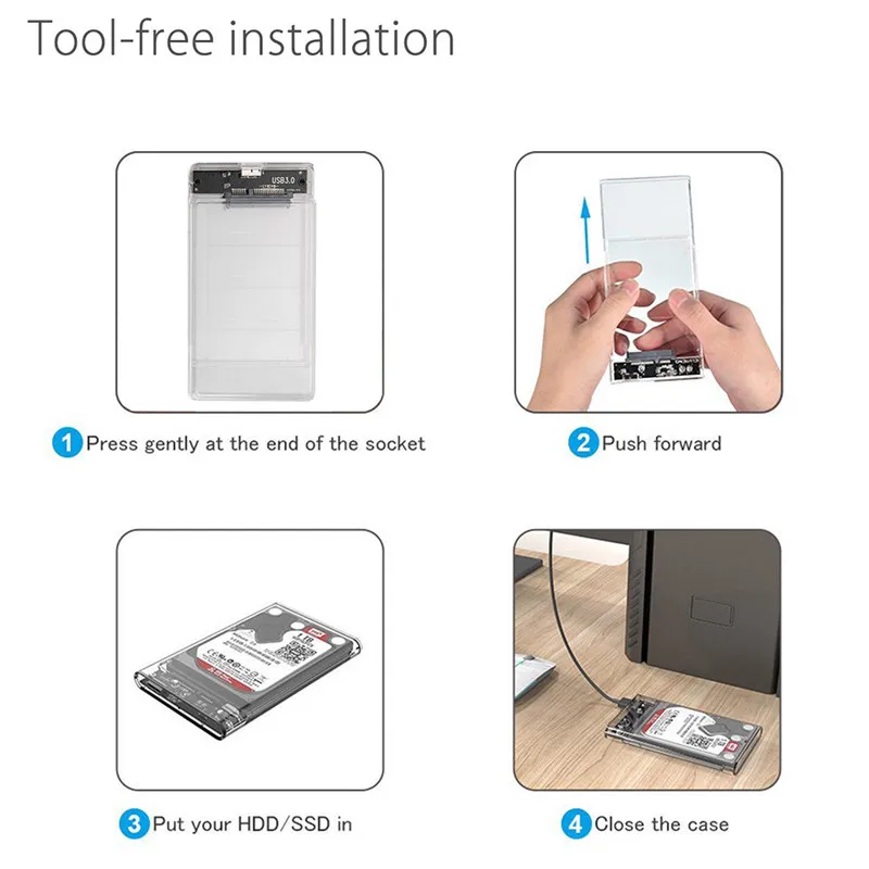 Прозрачный 2,5 жесткий диск SATA USB 3,0 HDD корпус для внешнего жесткого диска SSD жесткий диск коробка чехол с светодиодный для win 2000/xp/7/8/10 или выше