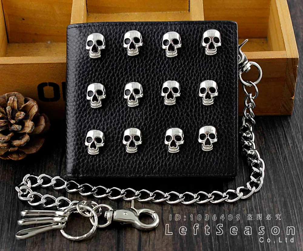 Мужской кошелек из натуральной кожи на молнии|zipper purse|wallet genuine leathermens chain wallets |