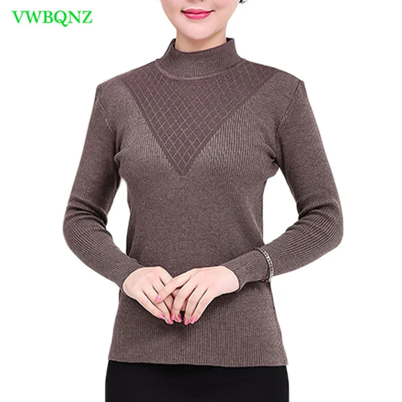 

Middle-aged Women Sweater Spring Autumn Half High collar Wild Bottoming Shirt Women's Casual Hedging One Size Sweater Coat A383