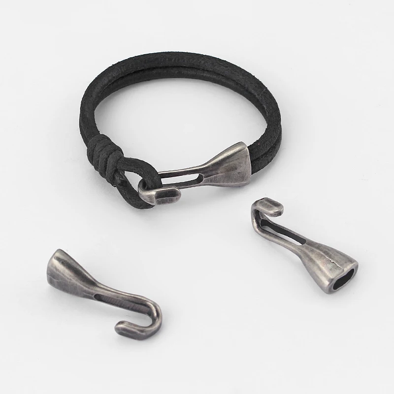 10 шт. античная оловянная застежка с крючком для двух нитей 4 мм круглый кожаный