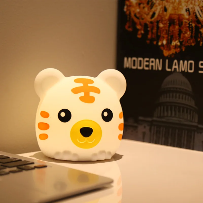 2019 Новый 7 Красочный Тигр силиконовый ночной Светильник Спальня Творческая мечта
