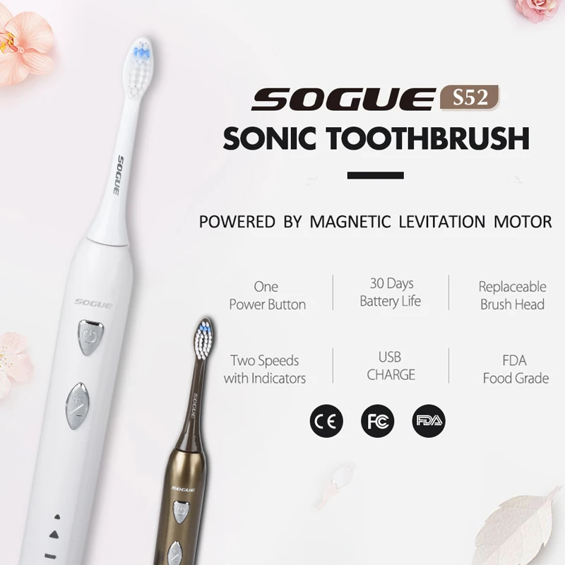 SOGUE Sonic электрическая зубная щетка дорожная коробка Maglev мотор USB зарядка 1 держатель 2 FDA щеточка S52 Escova de Dente Eletrica Sonico