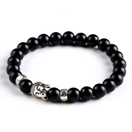 smooth black silver Будда Буддизм браслеты для мужчин тигровый глаз бисером 8 мм бусины из вулканического камня Gallstone религиозные мужские ювелирные изделия подарок - Окраска металла: smooth black silver